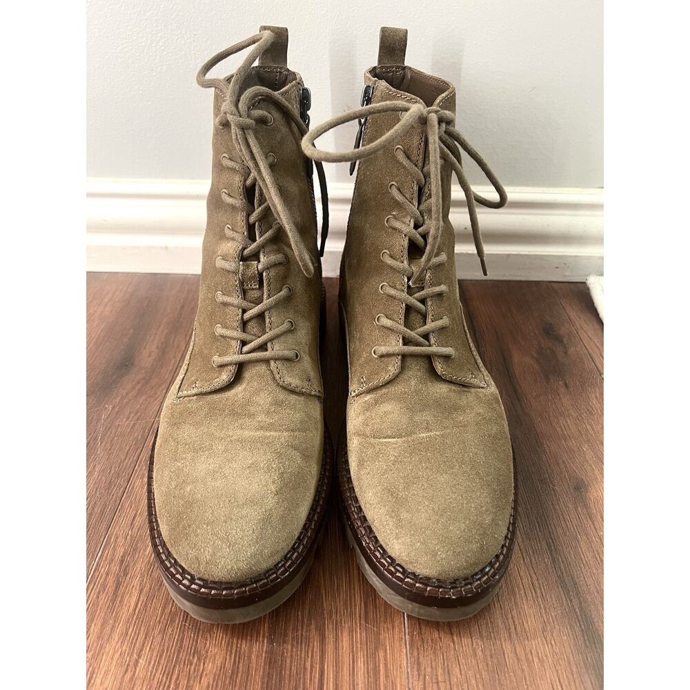 VINCE Cabria Moss Green Suede Lace-Up Lug Ankle Boots Shoes - Picture 2 of 12